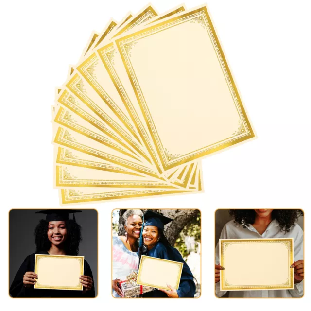 10pcs A4 Blank Certificate Paper with Gold Foil Border for Awards & Graduation 2