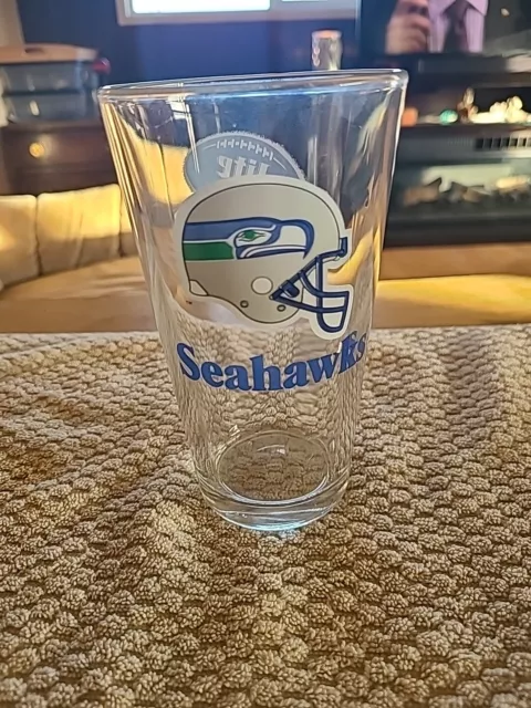 Vintage Old School Seattle Seahawks Beer Pint Glass Miller Time Lite