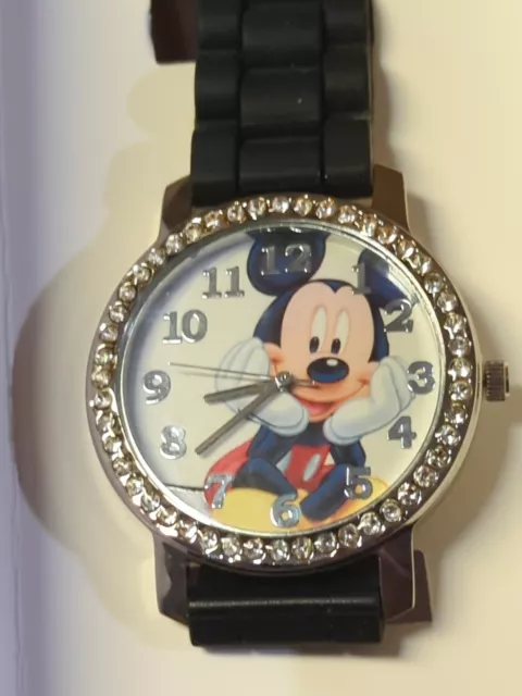 Disney Adult Size Black Silicone Strap Mickey Mouse Watch NEW IN BOX NEW BATTERY