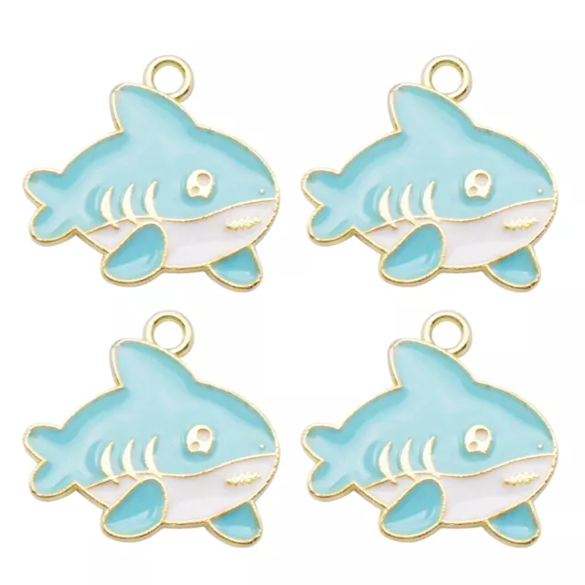 10 Stück Blau Emaille Hai Legierung Charm Marine Fisch Gold Anhänger DIY 20x19mm
