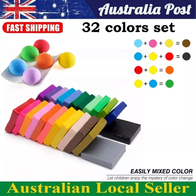 32PCS Polymer Clay Oven Bake 32Color Craft Moulding Block Modelling Kit DIY Toy