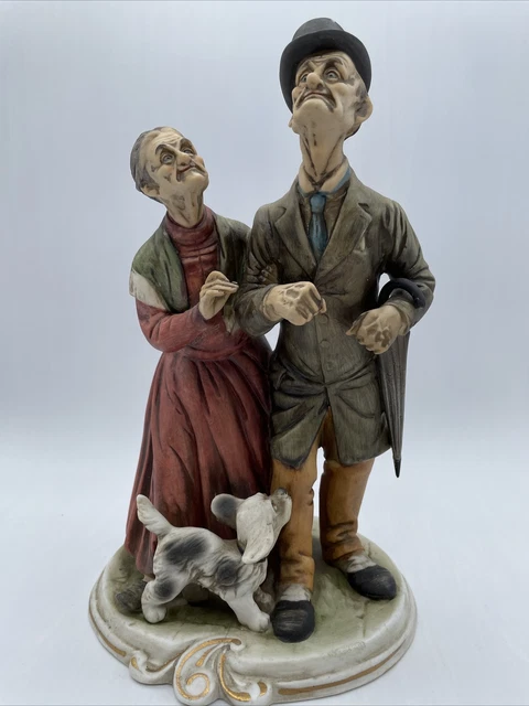 VTG Ceramic Figurine "Elderly Dressed Up Couples Walking with Their Poppy" Japan