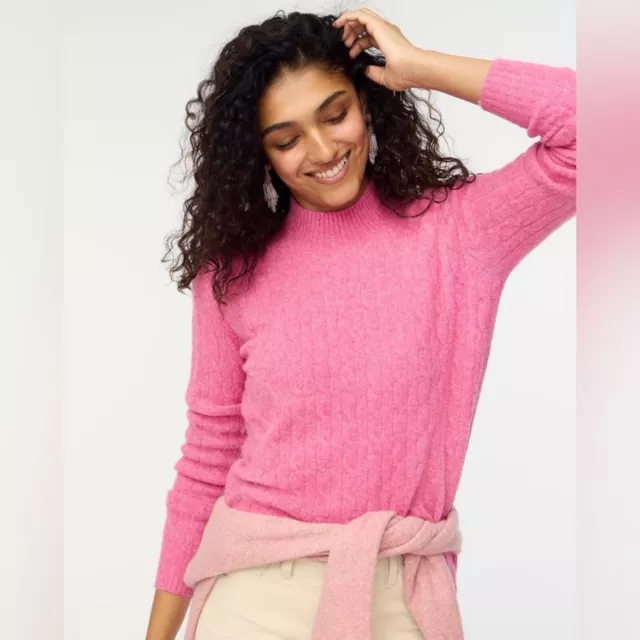 J.Crew Factory Cable-knit mockneck sweater in extra-soft yarn Dusty Pink L NWT