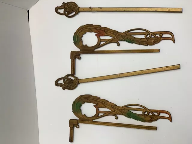 2 Vintage Victorian Art Deco Ornate Swing Arm Curtain Rods With Original Paint.