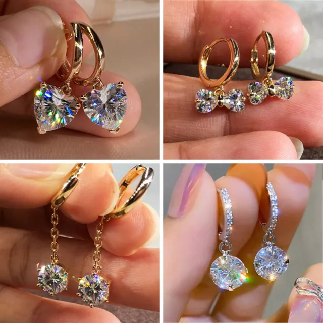 Luxury 925 Silver,Rose Gold Drop Earrings Wedding Women Cubic Zirconia Gifts Hot