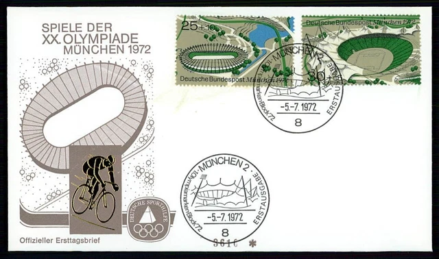 BRD BRIEF 1972 OLYMPIADE MÜNCHEN RADFAHREN CYCLING OLYMPIA-STADION hy07