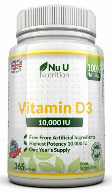Vitamina D3 10000iu 5 x 365 geles blandos alta resistencia 100% garantía de espalda Nu U 2