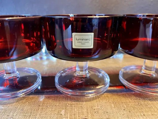 6Stk❗️LUMINARC‼️SektGlas Gläser Dessertgläser Sektschalen Rubinrot. 60er 70er 3