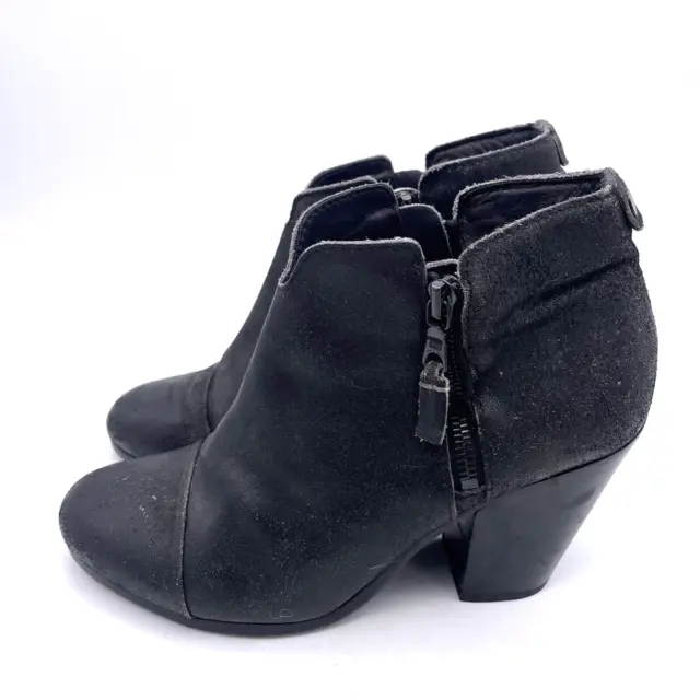 Rag & Bone Margot Women's Leather Ankle Boots Cap Toe Zip Black 39