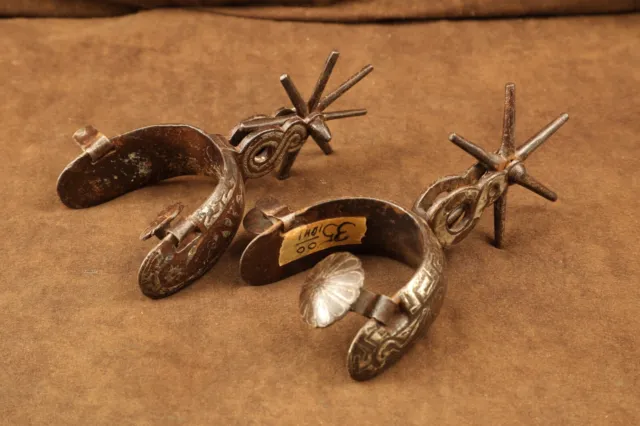 #11 Antique Texas Cowboy Rodeo Western Large 6-Point Rowelled Spurs, #8 Shank