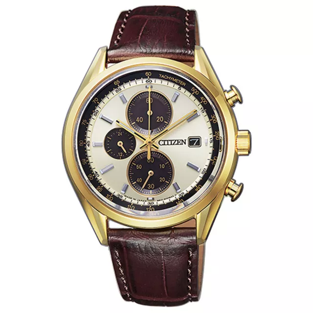 Citizen Eco Drive Mens Watch Solar Chronograph Gold, Champagne, Brown Leather