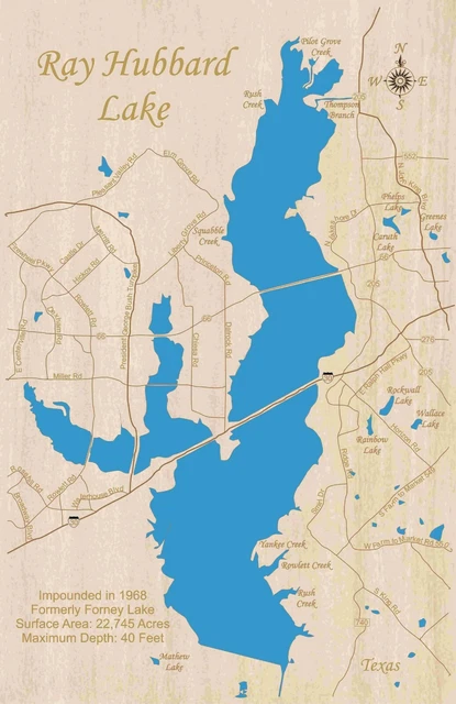 Ray Hubbard Lake, Texas - laser cut wood map | Wall Art | Made to Order