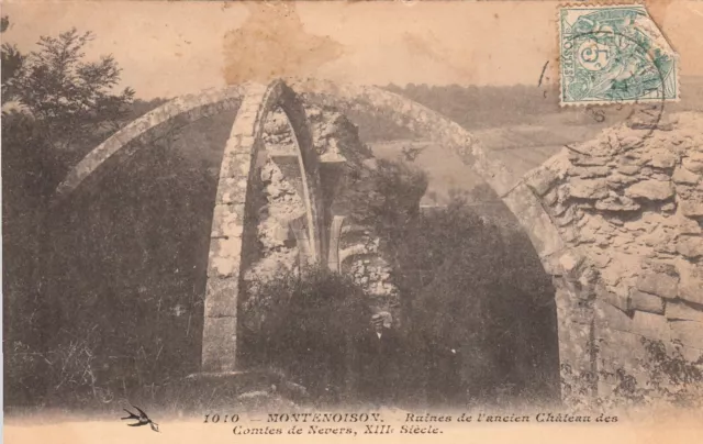 Carte postale ancienne NIEVRE MONTENOISON ruines château des comtes timbrée 1906