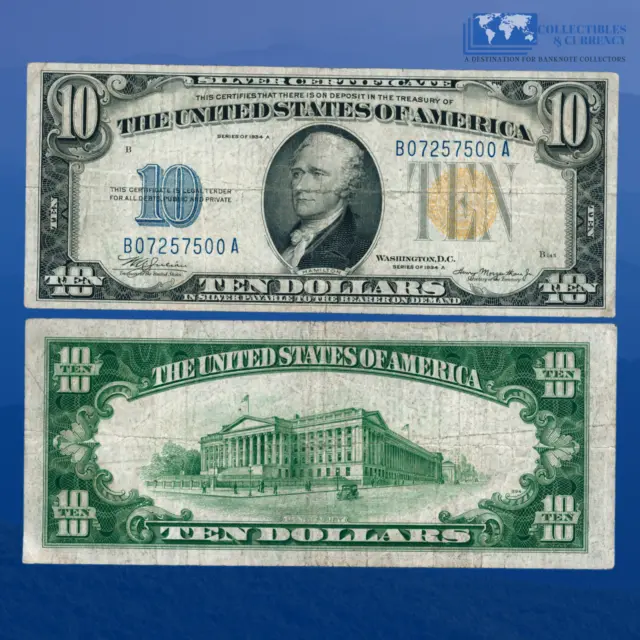 Fr.2309 1934A $10 Silver Certificate Yellow Seal "North Africa", VF #57500