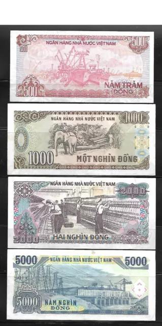 Viet Nam $500-$5000 Dong Lot Of 4 (Vf/Ef) From 1988-91 2