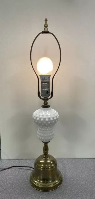 Vintage White Hobnail Milk Glass Electric Table/Boudoir Lamp - No Shade- WORKS