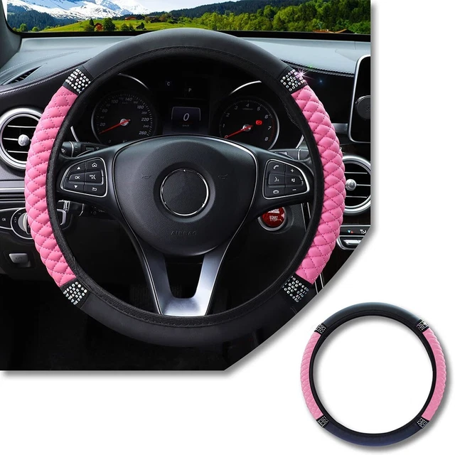 Housse de volant diamant en cuir PU rose à la mode 38 cm universelle