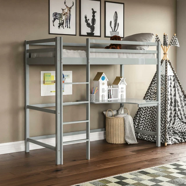 HIGH SLEEPER BUNK Bed Cabin Loft Bed Frame Desk Pine Wood Kids Single ...