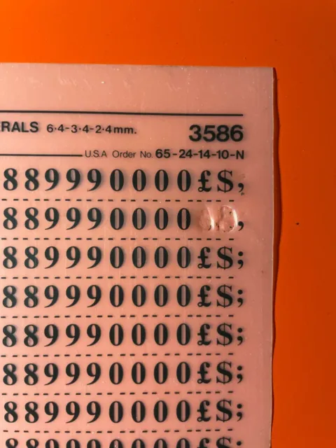 Letraset dry rub down transfer sheet — 3586 — 24/14/10pt — Times Bold numerals