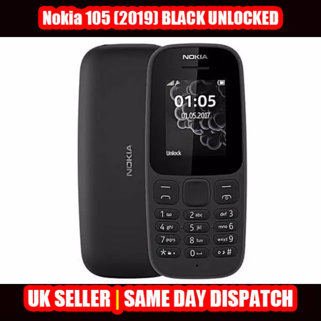 Nokia 105 (2019) Dual SIM Unlocked Phone - Black Colour with FREE SIMS