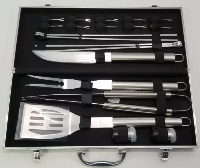 I) 21 Piece Stainless Steel BBQ Grill Accessory Tool Set in Aluminum Carry Case