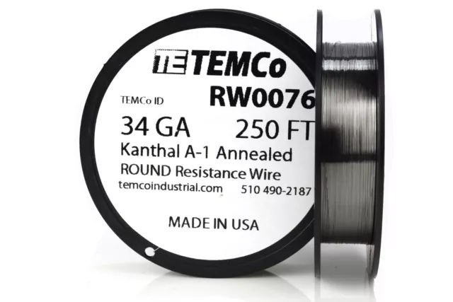 TEMCo Kanthal A1 wire 34 Gauge 250 Ft Resistance AWG A-1 ga