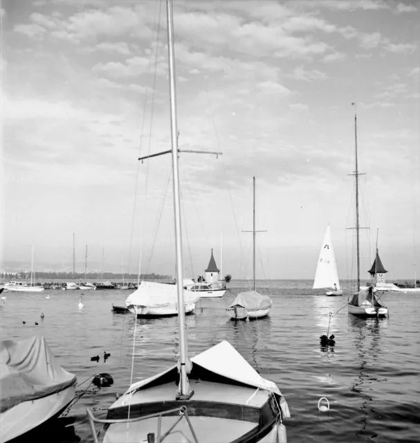 SUISSE c. 1960 - Bateaux Port  Lac Léman Morges - Négatif 6 x 6 - Sui 192