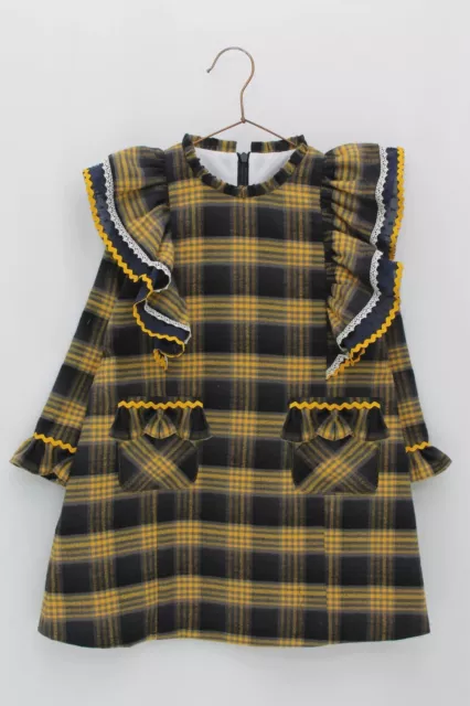 Foque Checked Blue and Yellow Check Girls Dress 48m