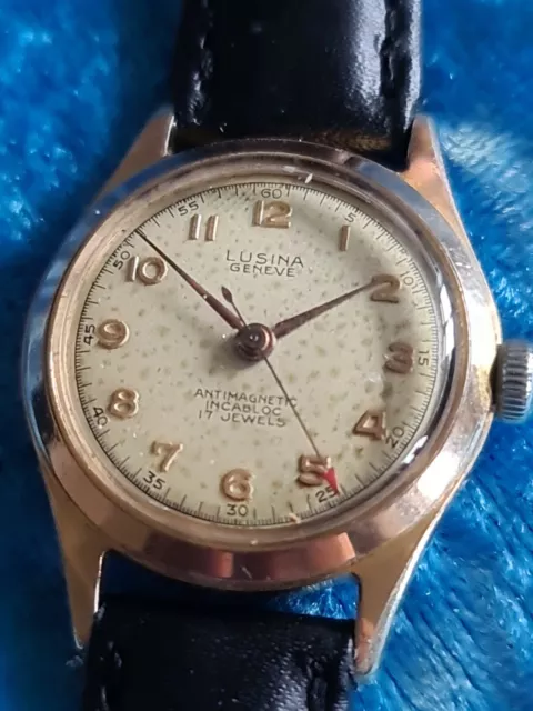 GENTS VINTAGE GOLD Plated LUSINA GENEVE 17 J Mechanical Hand Wind