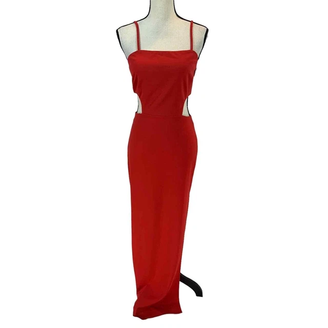 The Fashion Poet Sleeveless Side Cut Out Maxi Dress - Red - size Medium