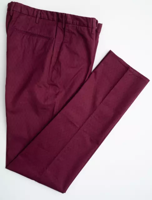 NWT INCOTEX Burgundy Stretch Cotton Flat Front Slim Fit Dress Pants 32 (EU 48)