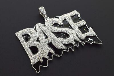 14K White Plated Hip Hop Fashion BASE Drip Name Plate ICED Bling Pendant Charm