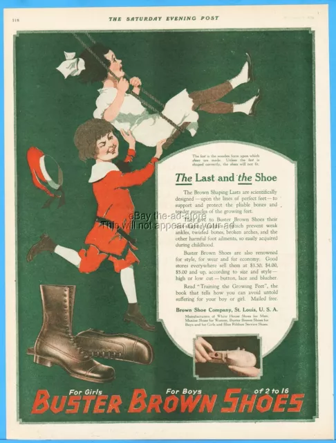 1919 Buster Brown Shoe Co St Louis MO Vintage Children's Shoes Ad