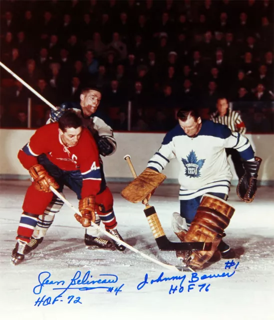 Jean Beliveau & Johnny Bower Signed 8x10 - TO Maple Leafs - MTL Canadiens