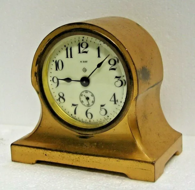 Rare Antique Ansonia 8-day Gilt Art Nouveau Metal Desk Clock. U.S.A. Working