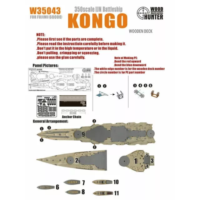 Hunter W35043 1/350 Wood Deck IJN BATTLESHIP KONGO FOR FUJIMI 60000