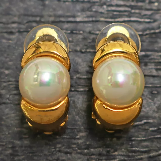 NINA RICCI Gold Plated Imitation Pearl Clip Earrings #8956a Rise-on