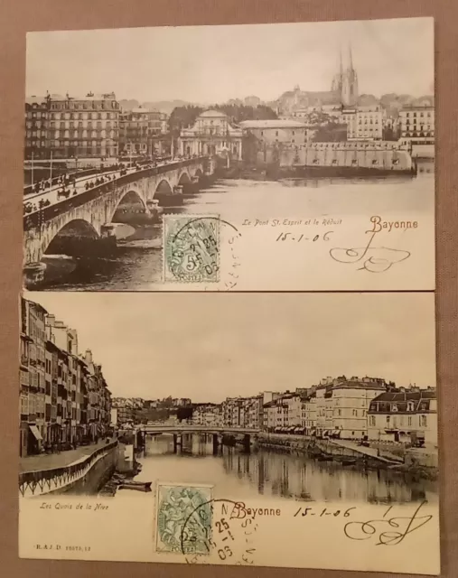 2 CPA, BAYONNE (64), Pont St Esprit, Quai de la Nive 1906