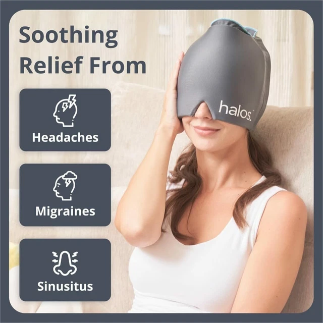 HALOS MIGRAINE RELIEF Cap Wearable Ice Pack Cold Wrap Hat Reusable