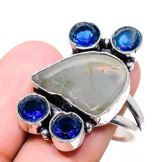 Labradorite Rough, Topaz 925 Sterling Silver Jewelry Ring Size 9 n441
