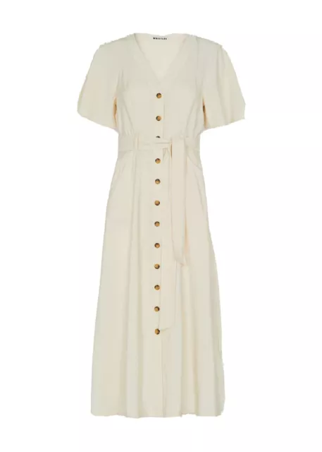 Whistles Anita Frill Sleeve Shirt Dress UK 10 RRP 129 Ivory Midi Belted Pockets