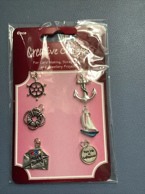 Set of 6 Sailing themed charms ideal for cardmaking & other crafts - BNIP