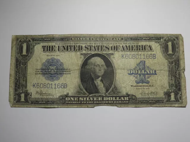 $1 1923 Silver Certificate Large Bank Note Bill Blue Seal One Dollar Good+