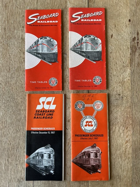 Seaboard Railroad Time tables lot of (4) 1960s SCL Coastline RR