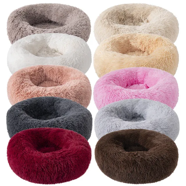 Soft Round Plush Calming Washable Dog Cat Bed Donut Anti-Anxiety For Calming Pet