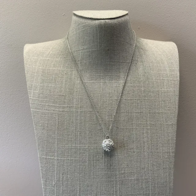 Fossil rhinestone sphere ball necklace in silver tone metal