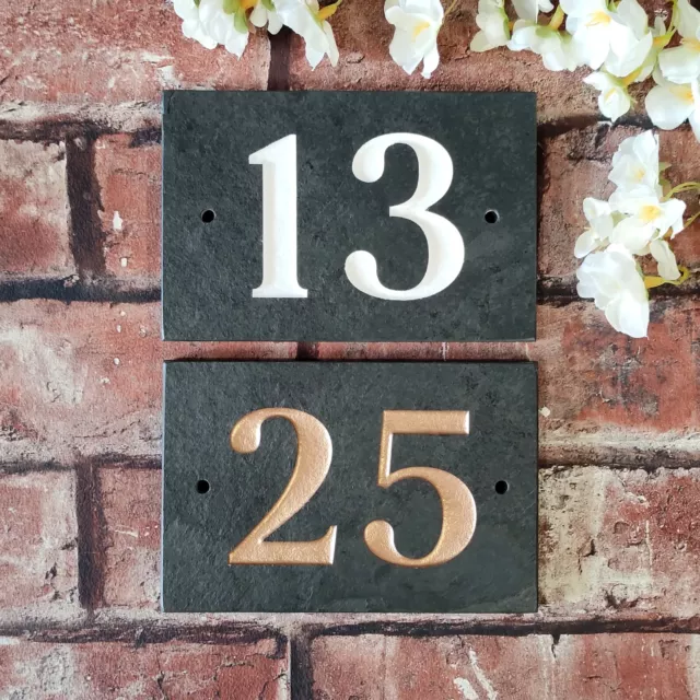 House Number Sign, Deep Engraved Slate Stone, Personalised Door Name Plaque