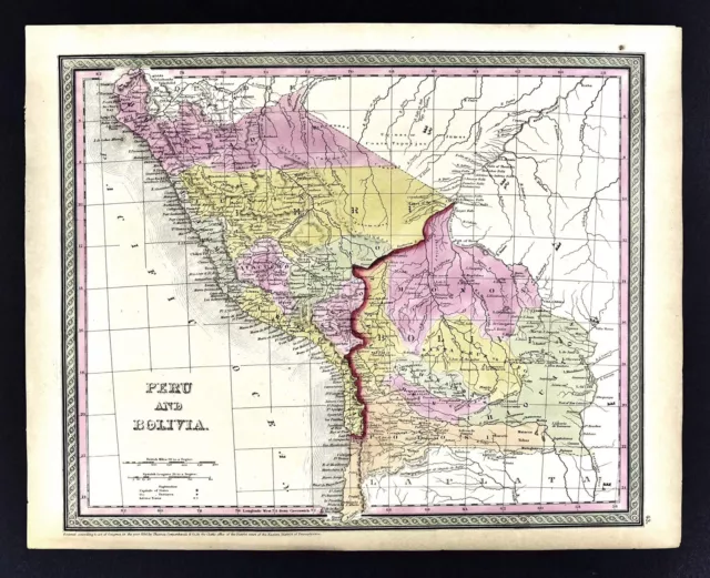 1850 Mitchell Map -  Peru & Bolivia - Lima Cuzco La Paz Potosi - South America