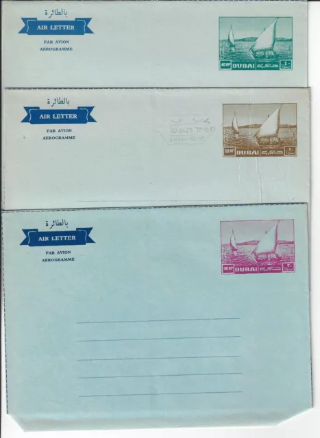 Uae Dubai 1963 Set Of Three Air Letters Dhows Design 20 30 & 40Np