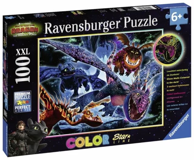 100 Teile Ravensburger Kinder Puzzle XXL Star Line Dragons Leuchtende Dra. 13710